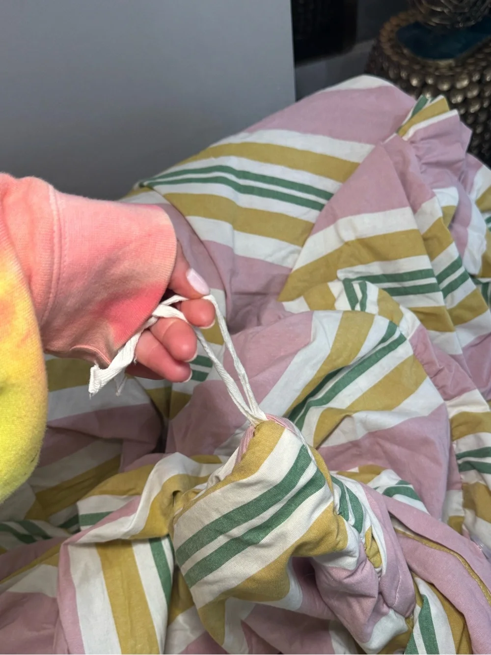 🔆🎀💚 Anthropologie Maeve Mele Striped Ruffle Duvet Cover KING* like new 💚🎀🔆